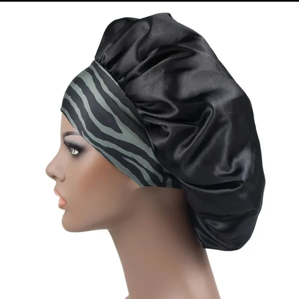 New Black and grey women's hair bonnet